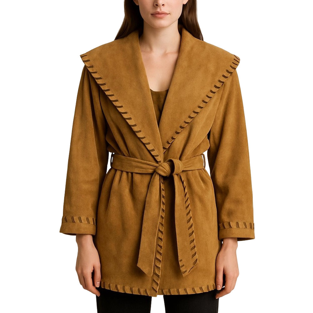 Danier Brown Genuine Suede Western Style Coat Medium